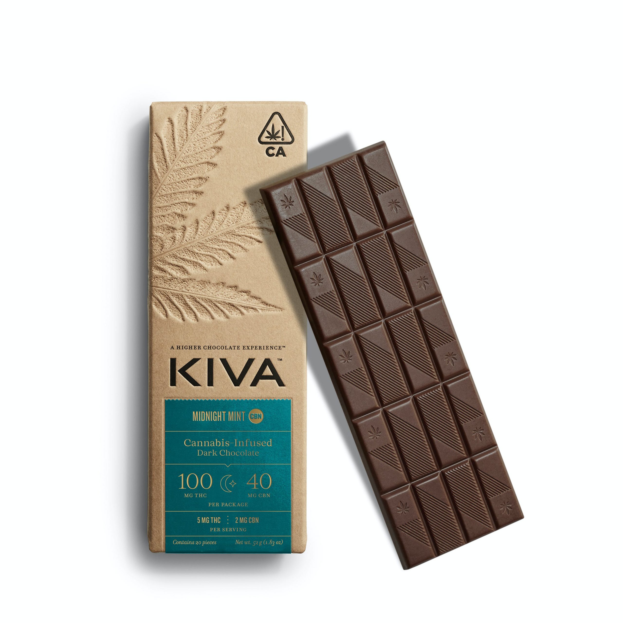 Kiva Midnight Mint 5:2 CBN Dark Chocolate Bar